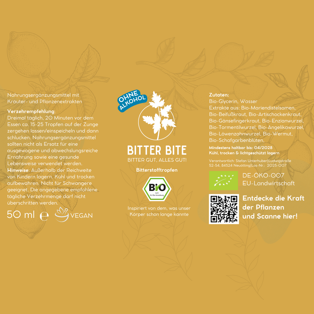 BitterBite ohne Alkohol - Bio Bitterstofftropfen